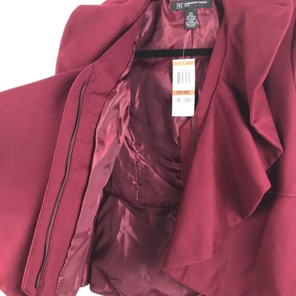 NEW INC “Berry Kiss” Waterfall Ruffle Front Fully Lined Jersey Knit Blazer - Picture 6 of 12